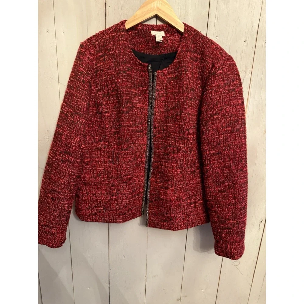Chicos Womens Open Front Embellished‎ Boulce Blazer Jacket  Red Size 3(XL)_2